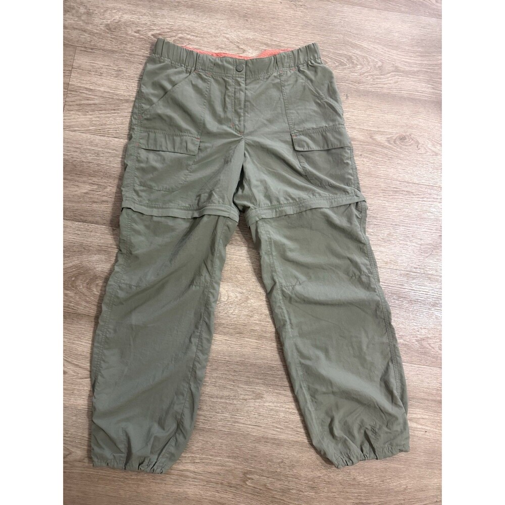 LL Bean Women's 10 Reg Convertible Hiking Pants Green Nylon Zip Off Cargo